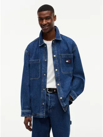 Tommy Hilfiger Mens Tommy Jeans Striped Denim Shirt Jacket - Denim Dark - XL