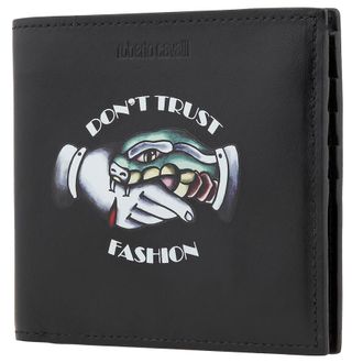 Roberto Cavalli Mens Black Leather Screen Print Bifold Wallet