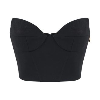 Elisabetta Franchi Bustier Top met Veer Borduurwerk - Dames - Tops - Zwart - Maat: 2XL