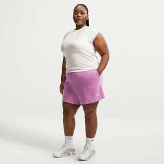 Nike Womens Nike Sportswear Club Fleece Mid-Rise Shorts (Plus Size) in Purple | DV5086-504