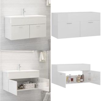 vidaXL Mobile Lavabo Bianco Lucido 90x38,5x46 cm in Legno Multistrato - Mobile in legno - Lavabo in legno