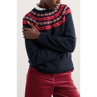 Seasalt Cornwall Seas Edge Fair Isle Merino Wool Blend Crewneck Sweater in Knit Bedstone Jam Mix at Nordstrom, Size 8 Us