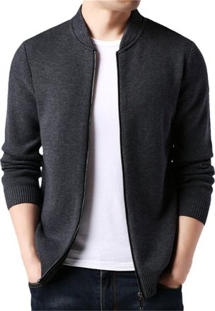 Generic Mens Cardigan Full Zip Cashmere Wool Sweaters Coats Gray
