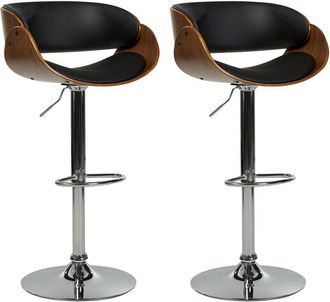 Beliani Set of 2 Bar Chairs BAKU Faux Leather Swivel Black