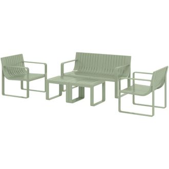 OUTSUNNY Set da Esterno 5 Pz con Divanetto 2 Poltroncine e 2 Tavolini Verde