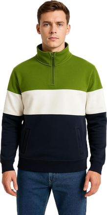 Generic Mens Premium Quarter Zip Sweatshirt - Long Sleeve Pullover Cotton Blend Jumper Sizes S-3XL (UK, Alpha, XL, Regular, Regular, Olive/White/Navy)
