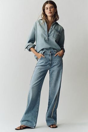 LE JEAN Bottom Column High-Rise Wide-Leg Jeans