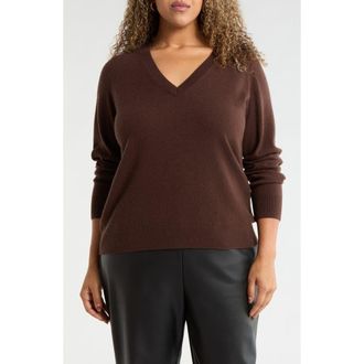 Nordstrom V-Neck Cashmere Sweater in Brown Mole at Nordstrom, Size 2X