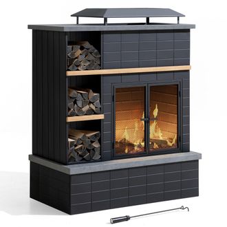 Sunjoy Direct Chimenea De Le&ntilde;a De Acero Etna - 106 Cm X 132 Cm, Color Negro