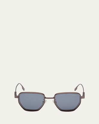 Ermenegildo Zegna Mens Round Metal and Acetate Sunglasses