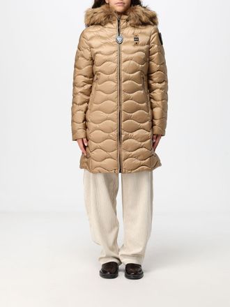 Blauer Slim Fit Long Nylon Down Jacket with Shearling Hood