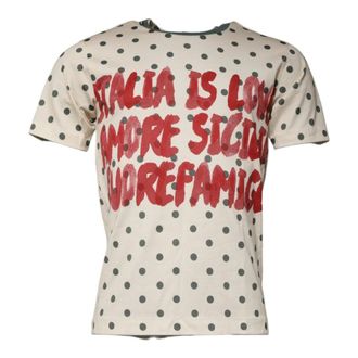 Dolce & Gabbana T-Shirts, male, Beige, Size: L Beige Polka Dot Cotton T-shirt
