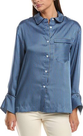 Derek Lam 10 Crosby Lorina Boarder Stripe Satin Twill Shirt With Piping