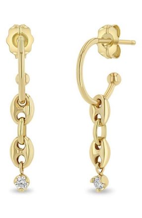 Zo&euml; Chicco 14K Gold & Diamond Huggie Hoop Drop Earrings in Yellow Gold at Nordstrom