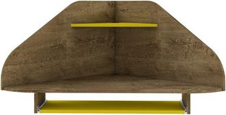 Manhattan Comfort Bradley Floating 2Pc Cubicle Section Desk With Keyboard Shelf In Rustic Brown And Yellow