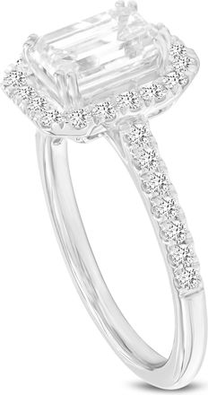 LuvMyJewelry Valora 14K White Gold Emerald Cut Lab Grown Diamond Halo Engagement Ring - 1.95 ctw