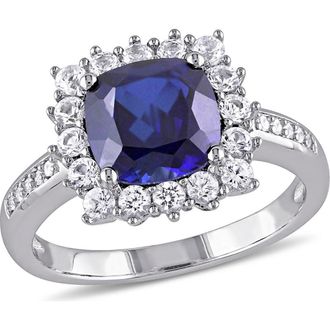 Delmar Sterling Silver Lab Created Blue Sapphire, Lab Created White Sapphire & Diamond Ring - 0.05ct. at Nordstrom Rack