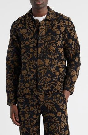 Wax London Iggy Floral Chenille Jacquard Cotton Blend Button-Up Coat in Black /Khaki at Nordstrom Rack, Size Medium