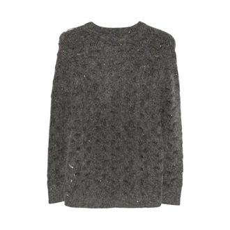 Seventy Truien & Vesten, Dames, Grijs, M, Pailletten, Trui met open breisel en pailletten