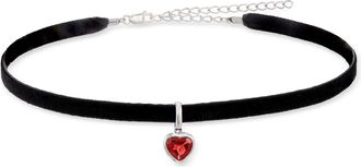 Ross-Simons Garnet Heart Pendant Choker Necklace With Black Velvet Cord and Sterling Silver
