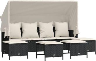 vidaXL Set De Muebles De Jard&iacute;n 5 Pzas Y Cojines Rat&aacute;n Sint&eacute;tico Negro Vidaxl