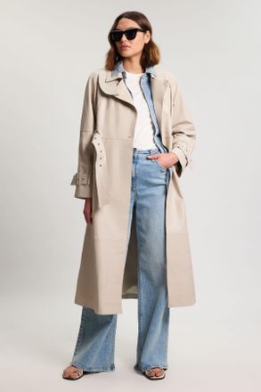 Karen Millen Womens Leather Belted Trench Coat - Beige - Size 12 UK
