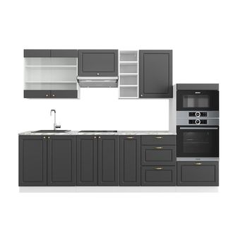 Vicco Mueble De Cocina Fame-line, Antracita Casa De Campo/blanco, 280 Cm Sin Encimera