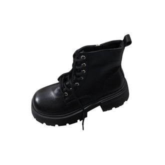 Generic Lace Up Boots Women Chunky Heel Stylish Ladies Biker Booties Retro Round Toe Side Zipper Thick Sole Non-Slip Classic Ankle Boots Daily