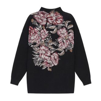 Maliparmi Turtlenecks, female, Black, Size: S Flower Jacquard Knitwear