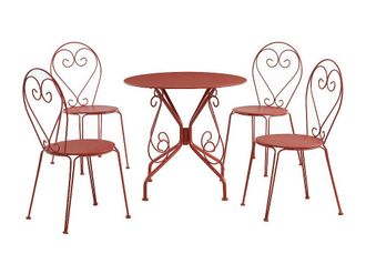 Vente-Unique Mesa y sillas de jard&iacute;n de metal: una mesa y 4 sillas apilables - Terracota - GUERMANTES