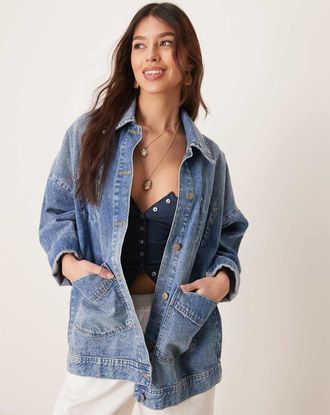 Free People Avery - Camicia giacca in denim blu slavato