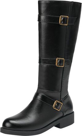 Generic Winter Womens Fashion Suede Over The Knee Boots with High Block Heel and Elegant Pleated Detail for a Stylish Comfortable Mid Calf Fit (Black, 4. 5)