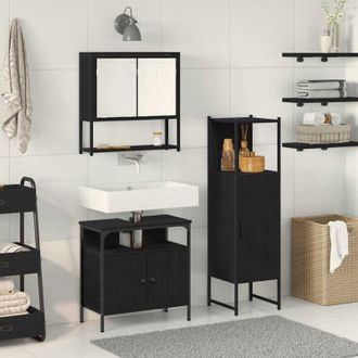 vidaXL Juego De Muebles De Ba&ntilde;o 3 Pcs Negro 33 X 33 X 120.5 Cm Vidaxl