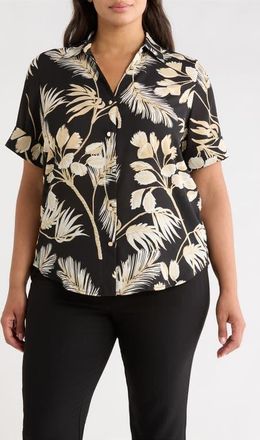 Anne Klein Floral Print Shirt in Anne Black Multi at Nordstrom, Size 3X