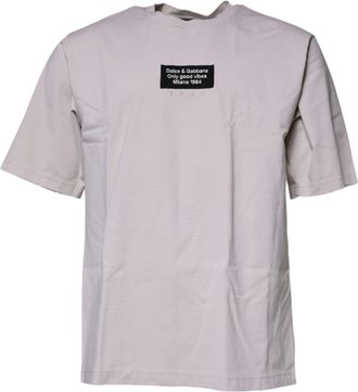 Dolce & Gabbana Mens Beige Dg Logo Crew Neck Short Sleeves T-Shirt Cotton Nylon Elastane
