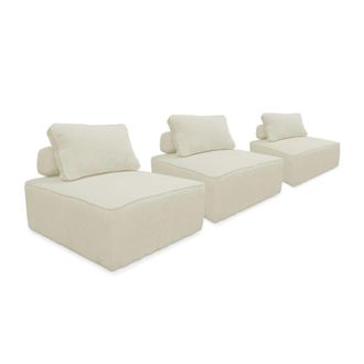 Sweeek Sof&aacute; modular de pana, 3 plazas, crema
