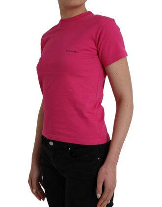 Balenciaga Womens Logo-Embroidered Cotton T-Shirt Pink