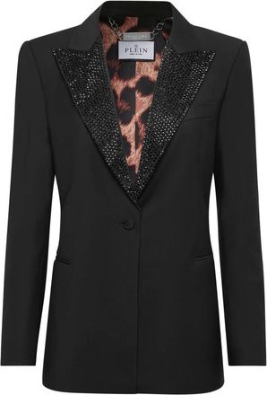 Philipp Plein Wool Boxy Blazer Skull Strass - Dames - Blazers - Zwart - XS - Wol - Jassen