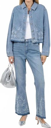 Oui Embroidered Denim Jacket In Blue