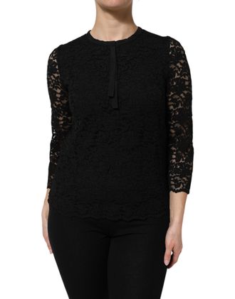 Dolce & Gabbana Womens Lace Round Neck 34 Sleeve Top - Black Nylon - Size EU 40 (Womens)