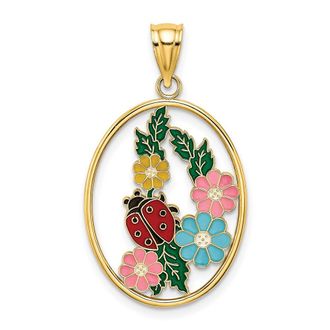 Diamond2Deal 14k Yellow Gold Stained Glass Enamel Oval Ladybug Charm