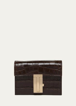 Tom Ford Mia Croc-Embossed Leather Crossbody Card Holder