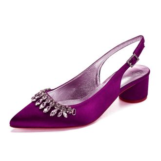 Generic Wedding Shoes Women Ankle Strap Pointed Toe Slingback Chunky Low Heels Dress Pumps Bridal Shoes 4.5Cm,Purple,7 UK