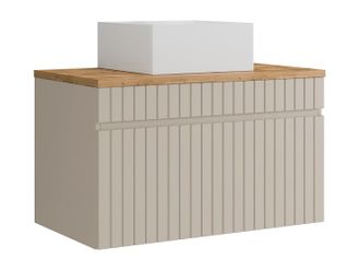 Vente-Unique Mueble de ba&ntilde;o suspendido estriado beige con lavabo sobre encimera cuadrado - 80 cm - SATARA