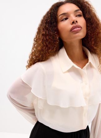 Contemporaine Womens Cape ruffle chiffon blouse