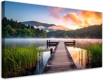 Feeby Impresi&oacute;n De Imagen, Lago En La Niebla Embarcadero Paisaje, 120x60
