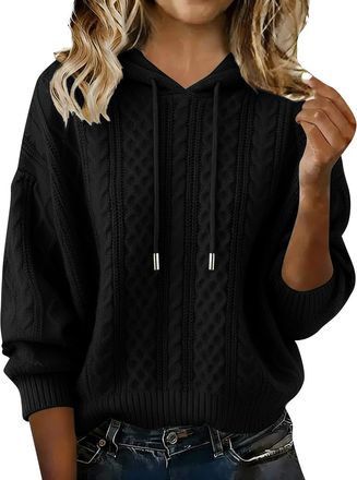 Generic Sweaters Cashmere UK, Cashmere Sweater for Women Warm Knitted Jumper Hoodie Long Sleeve Relaxed Fit Soft Plain Hoody Knitting Pullover Sweatshirts Aut