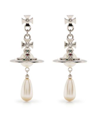 Vivienne Westwood Polished Silver-Tone Drop Earrings with Orb Plaque