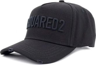 Dsquared2 Geborduurde Katoenen Gabardine Baseballpet - Heren - Petten - Zwart - ONE Size - Katoen - Accessoires