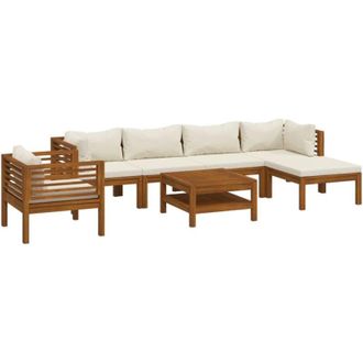 vidaXL Muebles De Jard&iacute;n 7 Pzas Cojines Crema Madera Maciza De Acacia Vidaxl